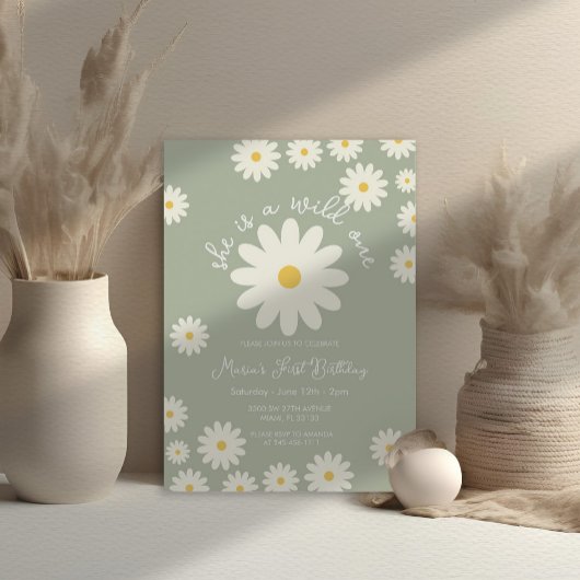 Sage Green White Daisy Ze is een Wild ONE Verjaard Kaart