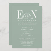 Sage Green & White Élégant Mariage Invitation (Devant / Derrière)