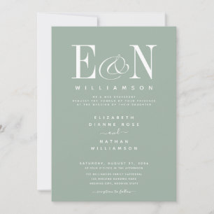 Sage Green & White Élégant Mariage Invitation