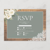 Sage Green White Floral Lace Wood Weddenschap RSVP