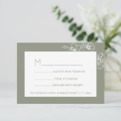 Sage Green White Floral Line Art RSVP (Debout devant)