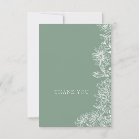 Sage Green White Floral Merci Carte Note (Devant)