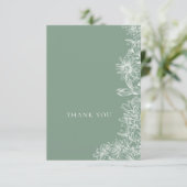 Sage Green White Floral Merci Carte Note (Debout devant)