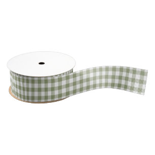 Sage Green White Gingham Checkpattern Elegant Grosgrain Lint