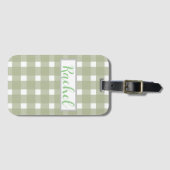 Sage Green White Gingham, gepersonaliseerd Bagagelabel (Voorkant (horizontaal))