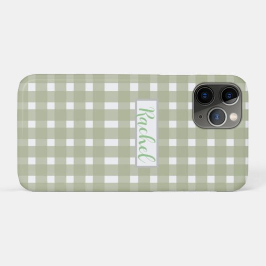 Sage Green White Gingham, gepersonaliseerd Case-Mate iPhone Case (Achterkant (horizontaal))