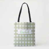 Sage Green White Gingham, gepersonaliseerd Draagtas (Voorkant)