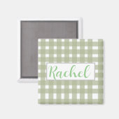 Sage Green White Gingham, gepersonaliseerd Magneet (Voorkant / Achterkant)