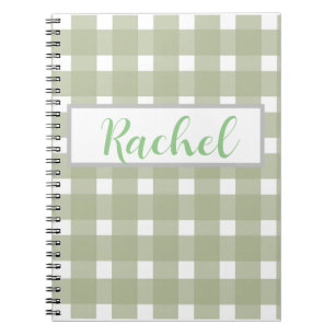 Sage Green White Gingham, gepersonaliseerd Notitieboek
