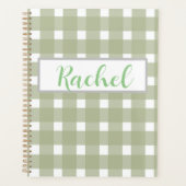 Sage Green White Gingham, gepersonaliseerd Planner (Voorkant)