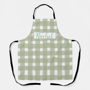 Sage Green White Gingham, gepersonaliseerd Schort