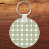 Sage Green White Gingham, gepersonaliseerd Sleutelhanger (Achterkant)