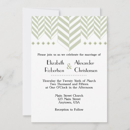 Sage Green White Herringbone Faire-part de mariage (Devant)