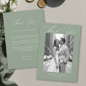 Sage Green White Modern Calligraphy Simple Wedding Bedankkaart