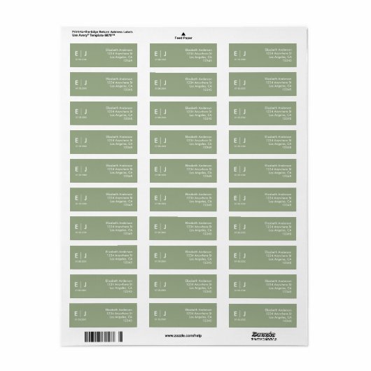 Sage Green & White Monogram Weddenschap Etiket (Full Sheet)