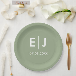 Sage Green & White Monogram Weddenschap Papieren Bordje