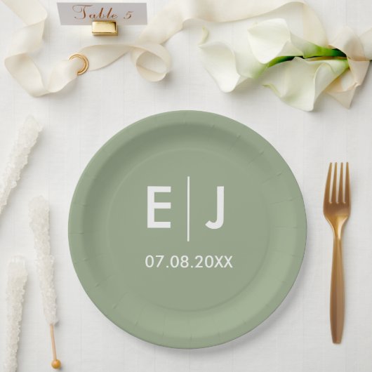 Sage Green & White Monogram Weddenschap Papieren Bordje (Huwelijk)