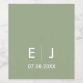 Sage Green & White Monogram Weddenschap Wijn Etiket (Enkel label)
