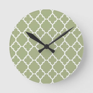 Sage Green White Quatrefoil Moroccan Pattern Ronde Klok