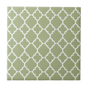 Sage Green White Quatrefoil Moroccan Pattern Tegeltje