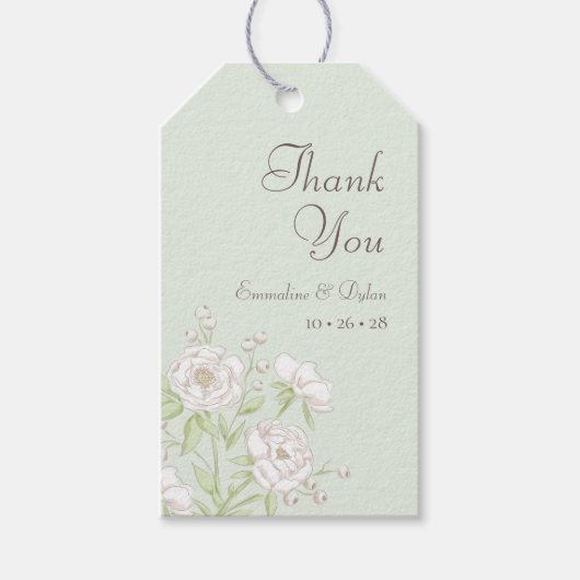 Sage Green White Rose Wedding Cadeaulabel (Voorkant)