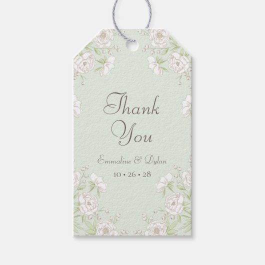 Sage Green White Rose Wedding Cadeaulabel (Voorkant)