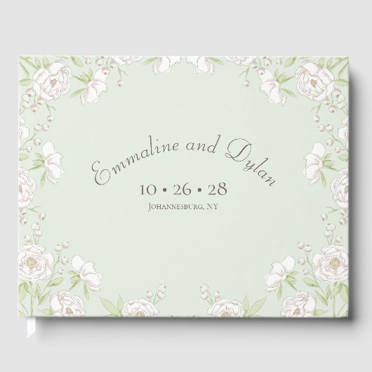 Sage Green White Rose Wedding Gastenboek (Voorkant)
