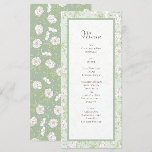 Sage Green White Rose Wedding Menus Menu (Voorkant / Achterkant)