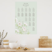 Sage Green White Rose Wedding Seating Chart Poster (Keuken)