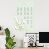Sage Green White Rose Wedding Seating Chart Poster (Thuiskantoor)