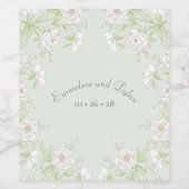 Sage Green White Rose Wedding Wijn Etiket (Enkel label)