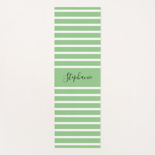 Sage Green White Striptions Pattern Custom Name Gi Yogamat (Voorkant)