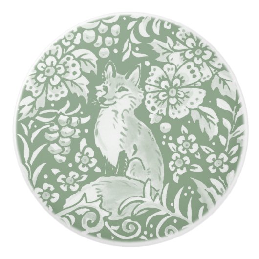Sage Green White Woodland Animal Fox Pattern Keramische Knop (Voorkant)