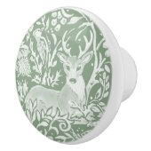 Sage Green White Woodland Animals Deer Pattern Keramische Knop (Rechts)