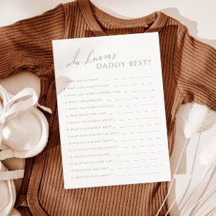 Sage Green Wie kent Daddy Baby shower Game Kaart