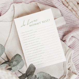 Sage Green Wie kent Mama Baby shower Game Kaart