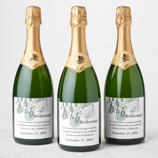Sage Green wil dat je mijn Bridesmaid bent. Sparkling Wijnetiket (Flessen)
