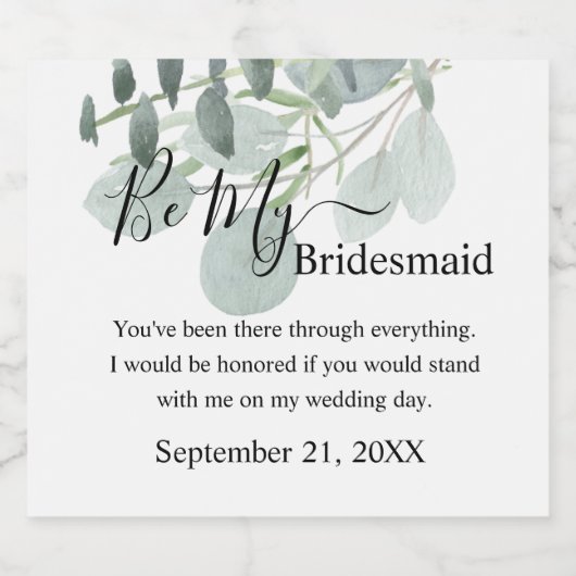 Sage Green wil dat je mijn Bridesmaid bent. Sparkling Wijnetiket (Enkel label)