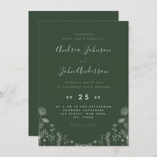 Sage Green | Wildbloemen Herfst met botanische led Kaart (Voorkant / Achterkant)