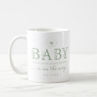 Sage Green Wildflower Baby Announcement Coffee Mug Koffiemok