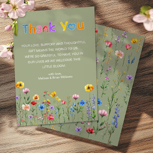 Sage Green Wildflower Baby in Bloom Bedankt Kaart