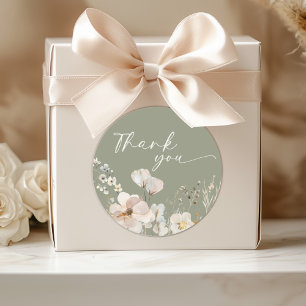 Sage Green Wildflower Baby shower Bedankt Ronde Sticker