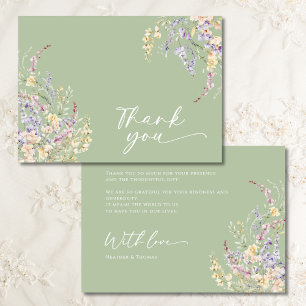 Sage Green Wildflower Baby shower Dank u kaart
