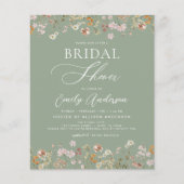 Sage Green Wildflower Bruidsdouche Uitnodiging Flyer (Voorkant)
