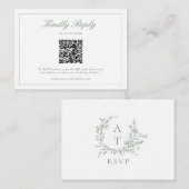 Sage Green Wildflower Crest Bruiloft QR Code RSVP Informatiekaartje (Voorkant / Achterkant)