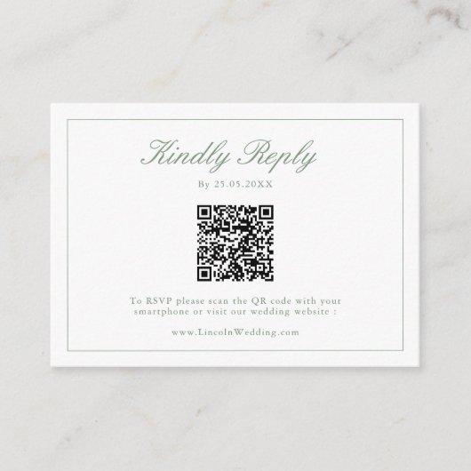 Sage Green Wildflower Crest Bruiloft QR Code RSVP Informatiekaartje (Voorkant)