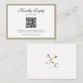 Sage Green Wildflower Crest Bruiloft QR Code RSVP Informatiekaartje (Voorkant / Achterkant)