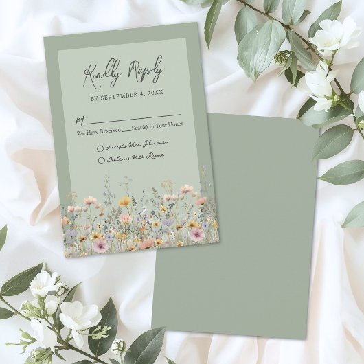 Sage Green Wildflower Floral Wedding RSVP