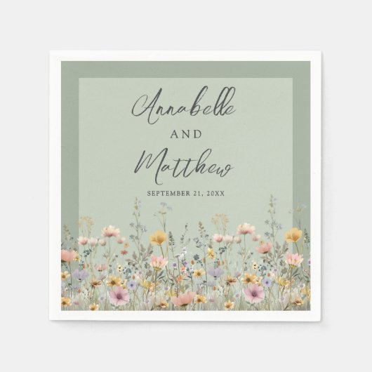 Sage Green Wildflower Floral Wedding Servet (Voorkant)