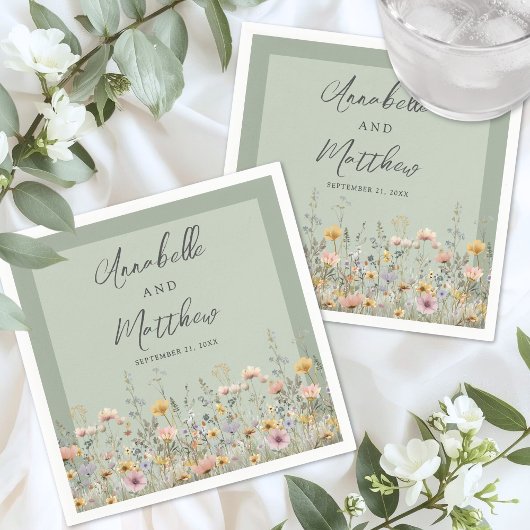 Sage Green Wildflower Floral Wedding Servet